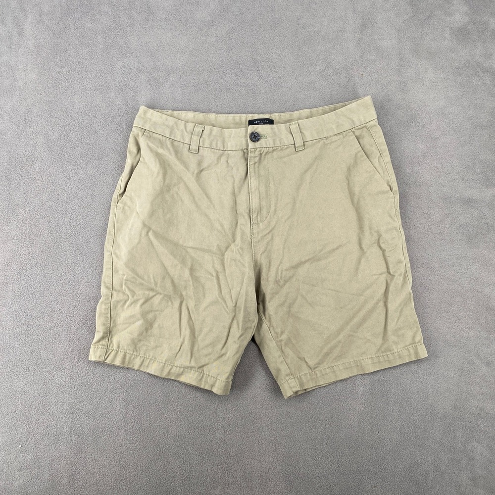 New Look Men Khaki Tan Chino Shorts Size 34R Regular Fit Cotton Twill Casual